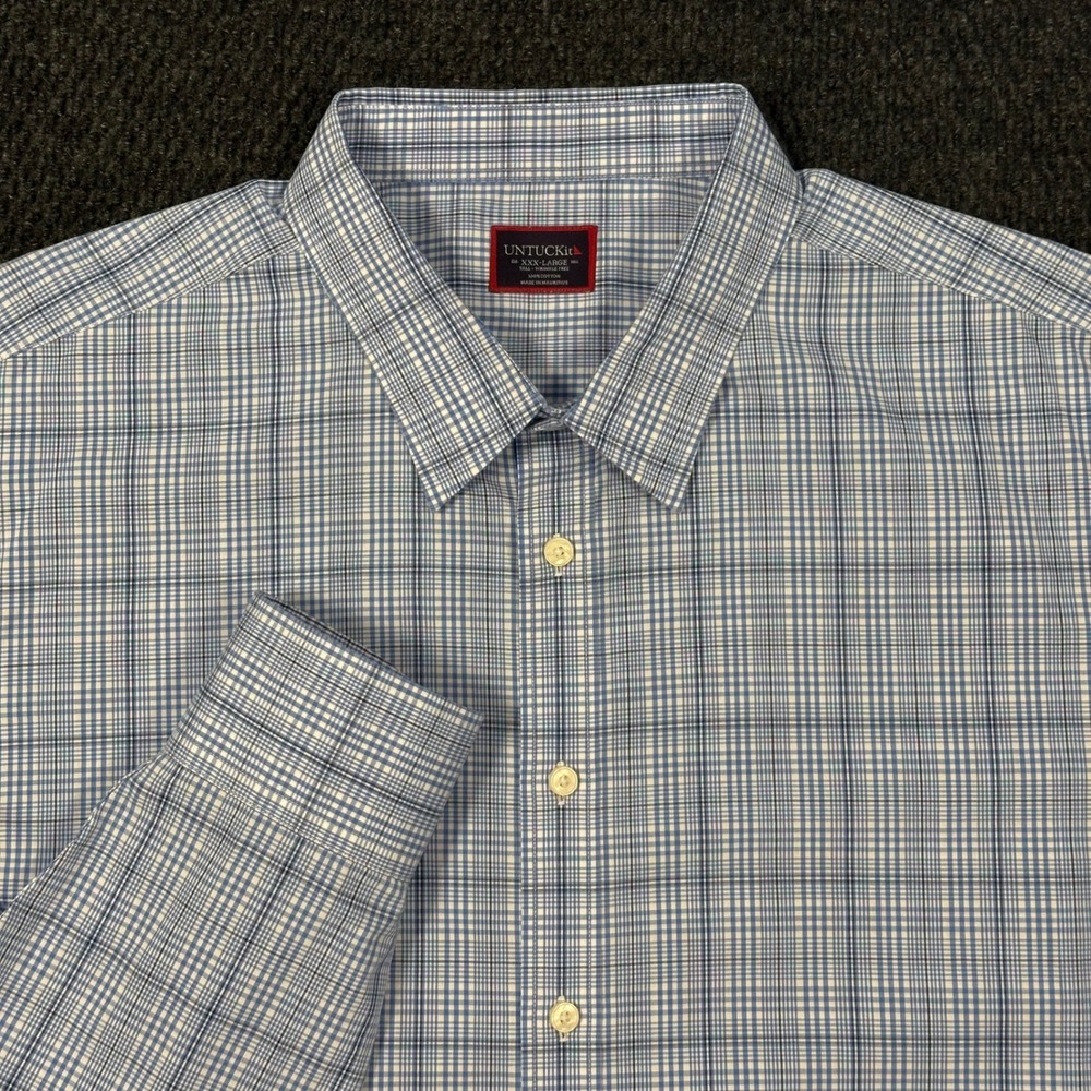 UNTUCKit Button Up Shirt Men 3XL Blue Plaid Durbanville Wrinkle Free Cotton